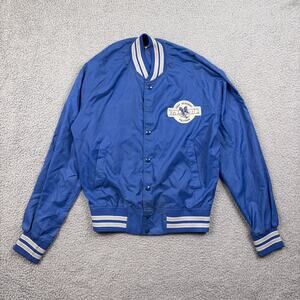 VTG Chalk Line Jacket Mens Medium Blue USAF Falcons Military Bomber Satin Coat